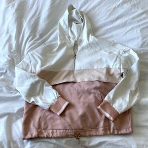 Half Zip Pullover Lightweight Hoodie Pink and White